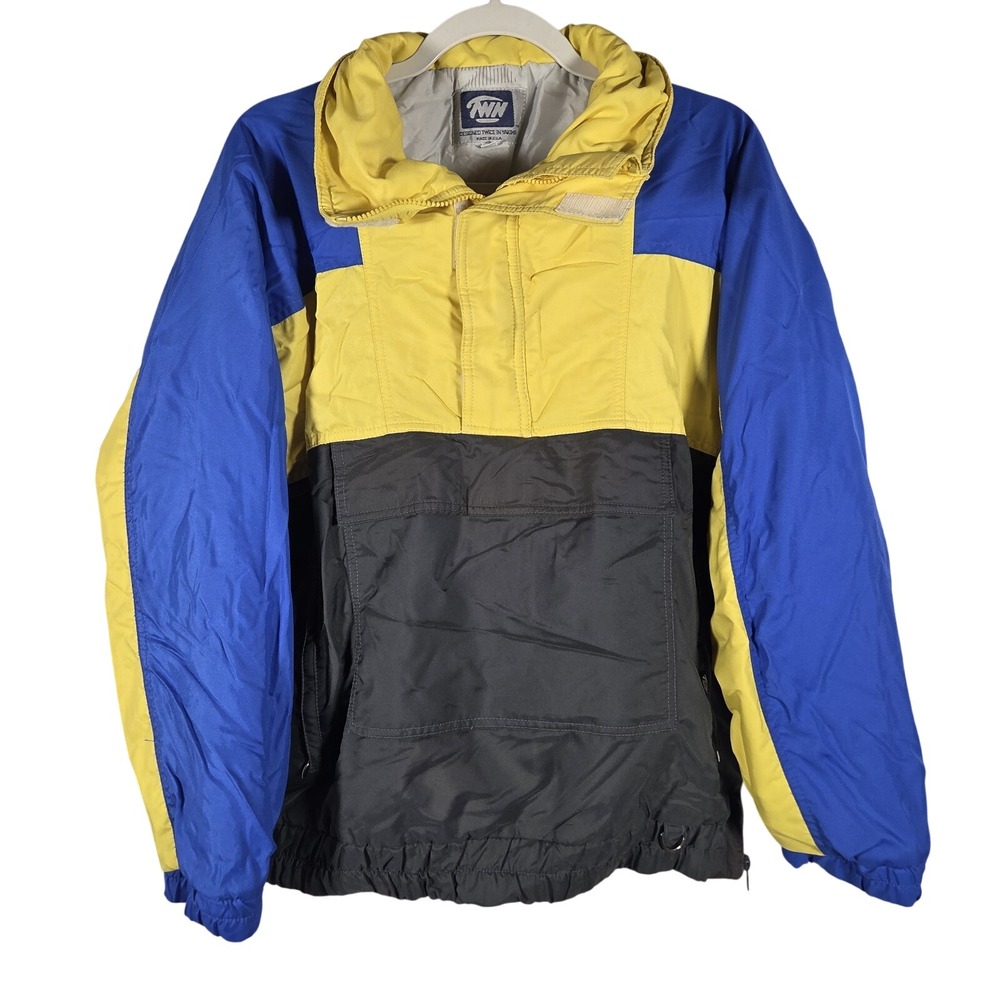 TWN Anorak Pullover‎ Jacket Mens Sm Yellow Blue Colorblock Vintage 90s Gorpcore